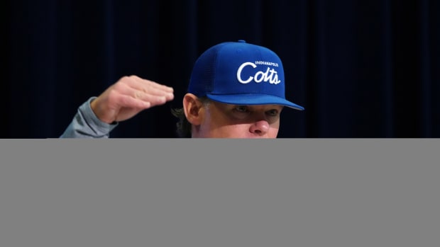 Feb 28, 2024; Indianapolis, IN, USA; Indianapolis Colts general manager Chris Ballard speaks at a press conference at the NFL Scouting Combine at Indiana Convention Center.